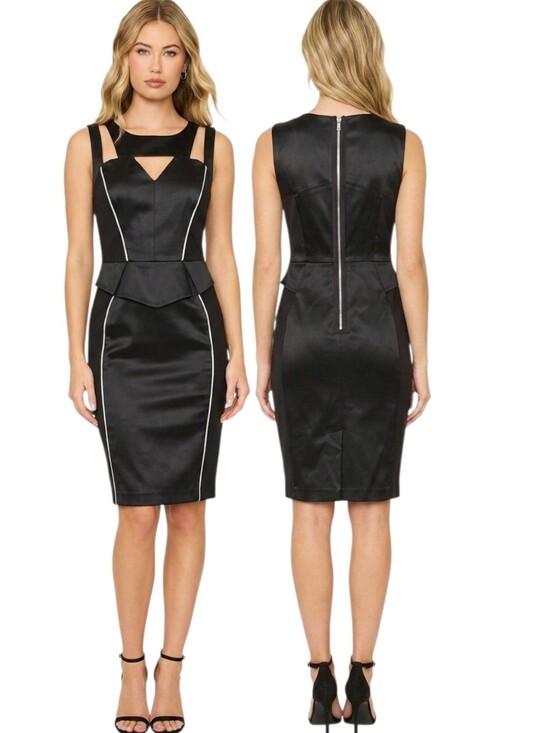Jax Dresses & Skirts - JAX Black Satin Cut-Out Peplum Cocktail Dress - Size 10